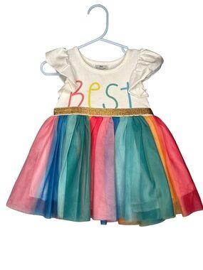 Girls' Rainbow Tulle Dress with Gold Waist 3T